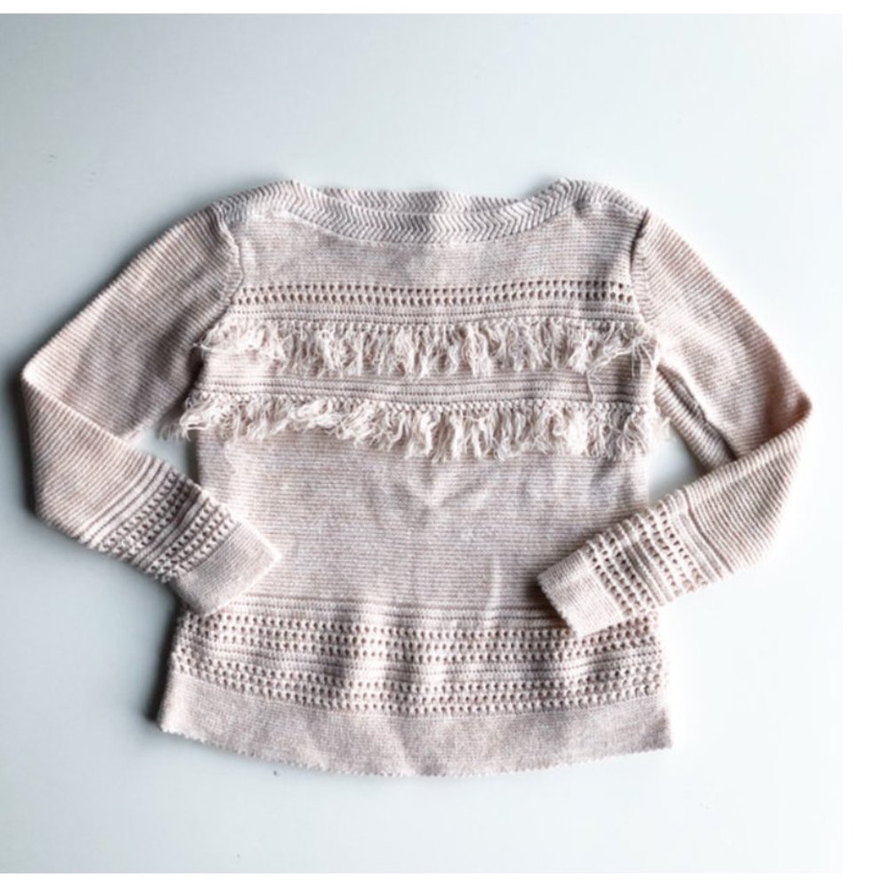 Old Navy Kids Girls Long Sleeve Fringe Sweater, Grey